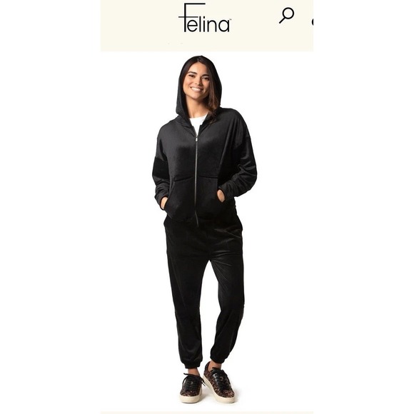 Felina Pants - Felina Womens Velour Tracksuit Set Hoodie Joggers Black Size M